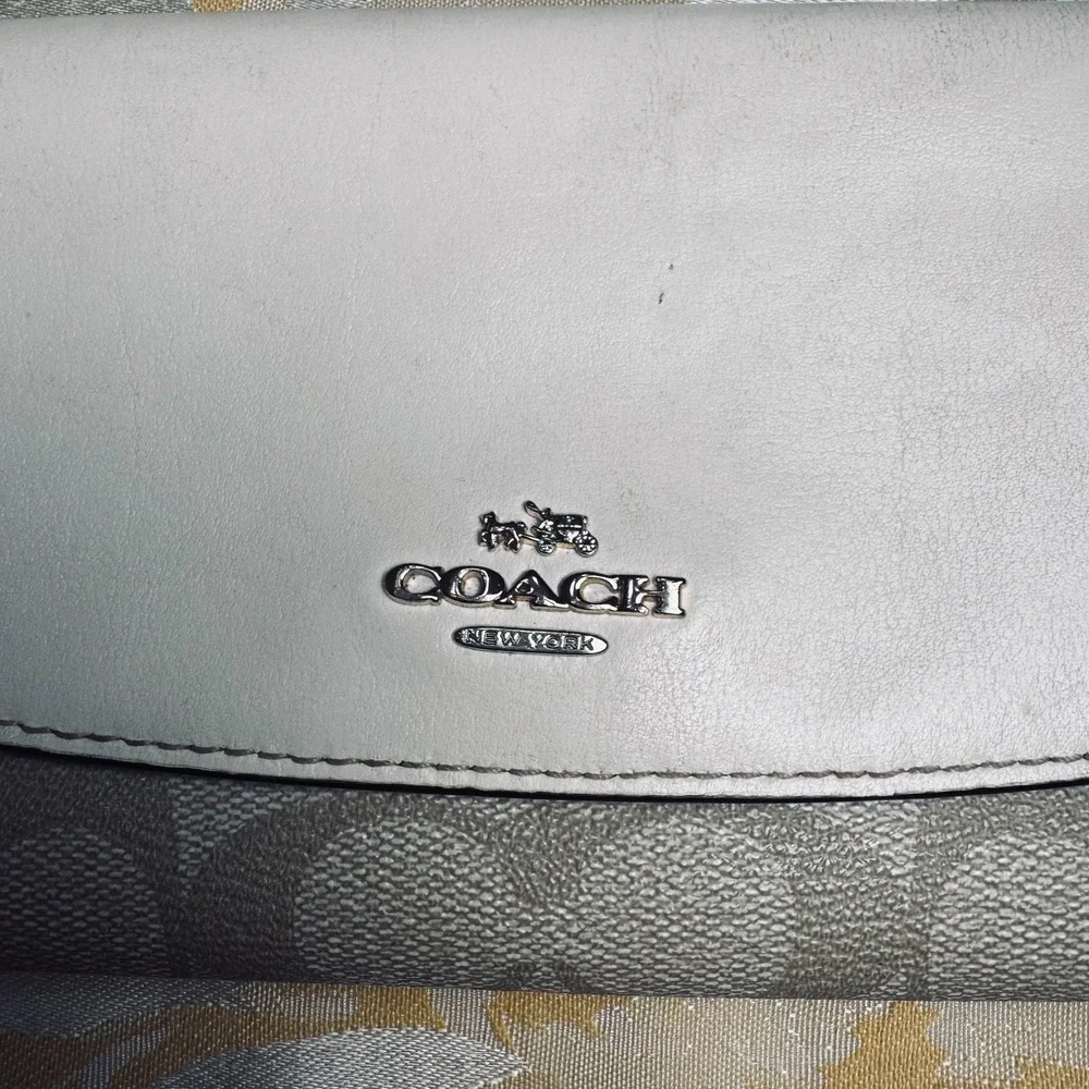 Coach F57319 Signature Canvas White Leather Long Wallet Checkbook Clutch Bifold
